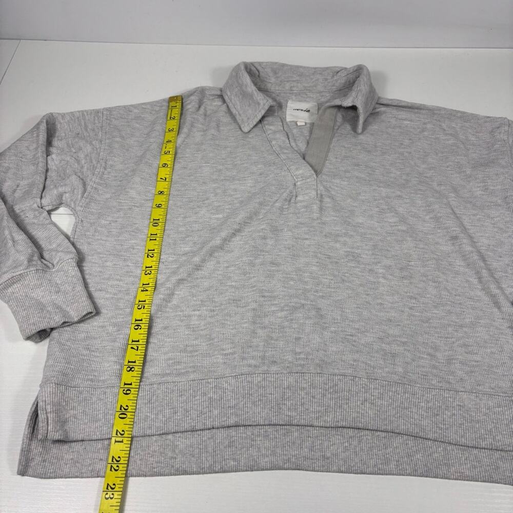 Aerie Heather Gray Women's V-neck Collared Sweatshirt Size Medium B8 - Picture 4 of 8